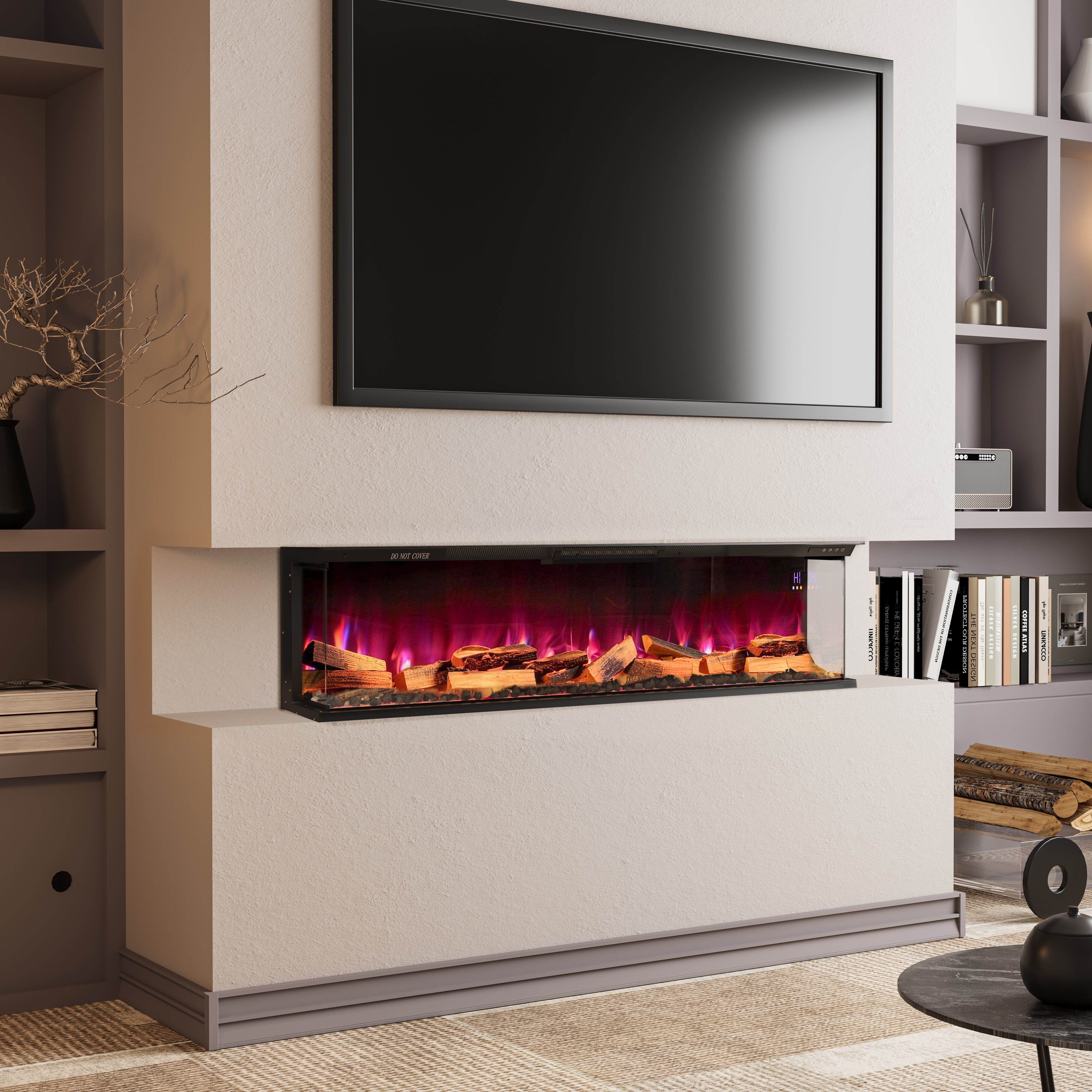 40/50/60/70-Inch 3-Sided Freestanding Electric Fireplace 12 Flame Colours and 5 Brightness Modes Electric Fireplace Living and Home 50 inch Version A - Firewood